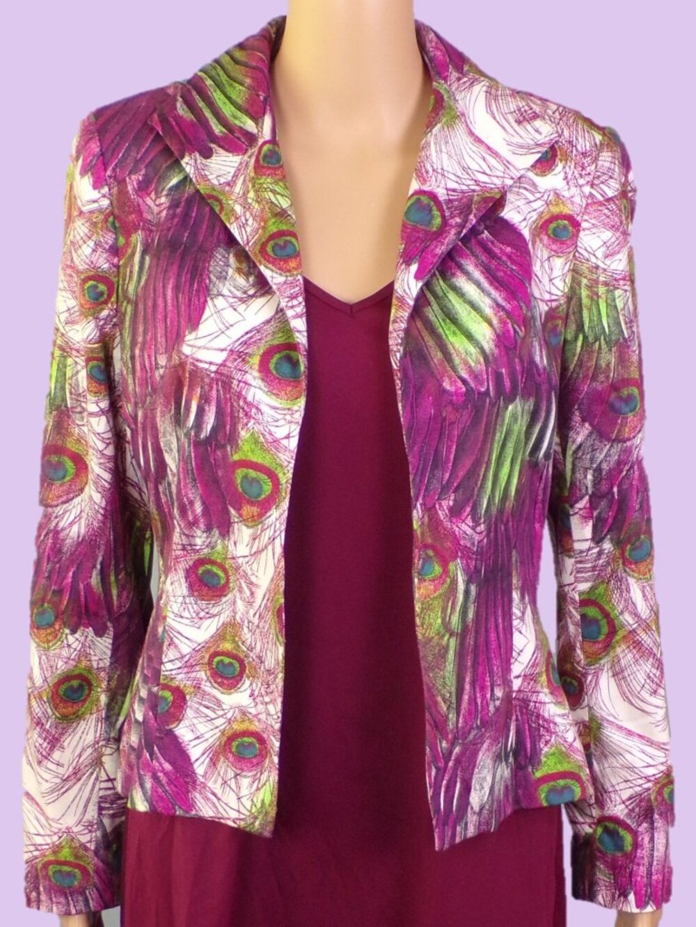 HARVÉ BENARD COLLECTION size 4 open-front peacock blazer cotton/spandex DC only